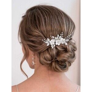 Catery Flower Bridal Hair Comb Silver Wedding Hair Clip with Rhinestones